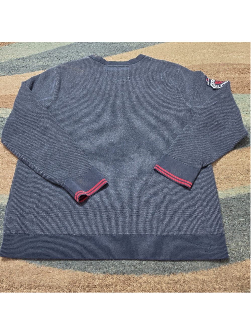 Superdry Athletic Sweatshirt Mens 2XL Gray Waffle Knit Crewneck Spellout Logo - Picture 2 of 9